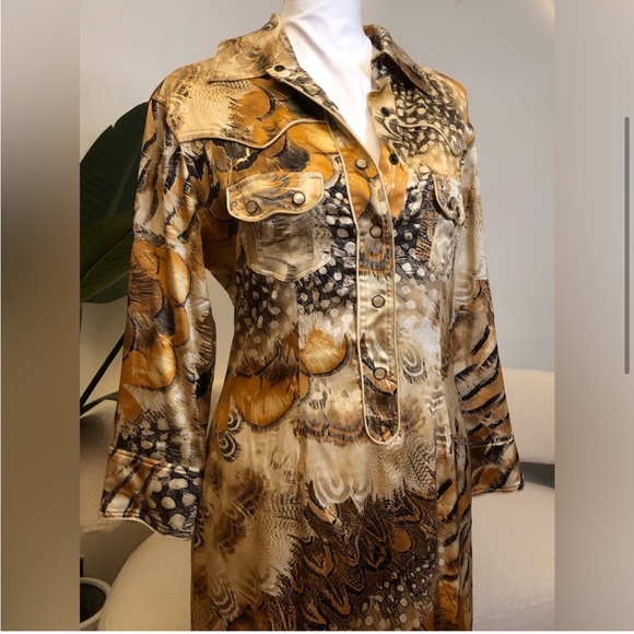 Roberto Cavalli S/S 2004 Feather Print Silk Shirt Dress - Picture 2 of 11